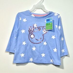 🟣2/$20 NEW Peppa Pig Sequin Star Pattern Long Sleeve Shirt (size 2T & 5T)
